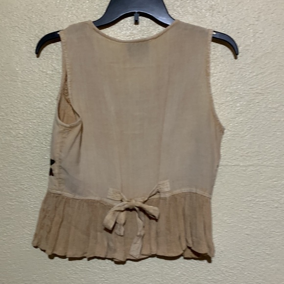 M.P.H. Top Sleeveless Blouse Tan Brown M Rayon Embroidered - Picture 15 of 16